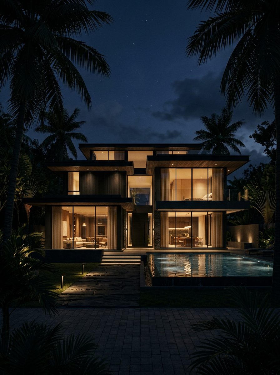 Luxury Dubai villa at night